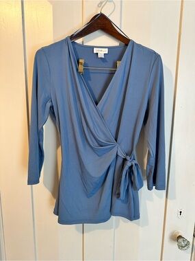Women's Dusty Blue Wrap Blouse with Side Tie